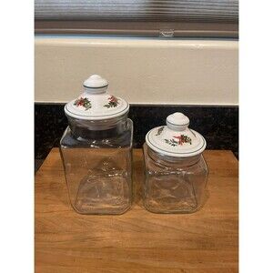 2 Glass Pfaltzgraff Cookie Jar Canisters W Ceramic Lid
